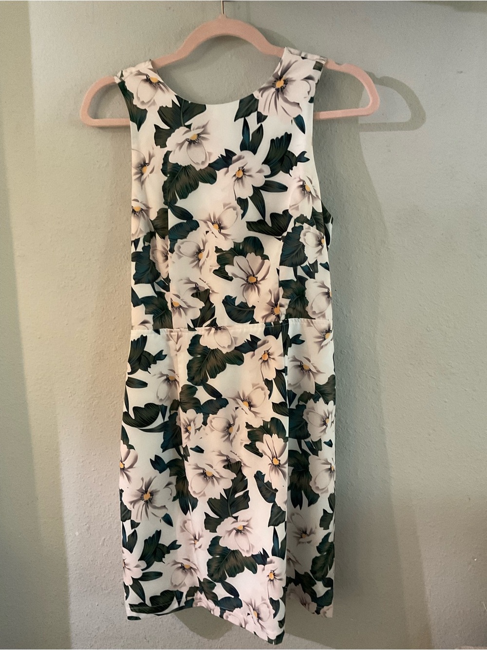 SHEIN White Midi Dress with Green Floral Print
